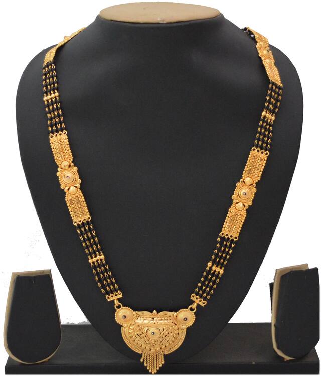 RADHEKRISHNA golden color alloy material beautiful long 24 inch fold over ser and golden pendal mangalsutra
