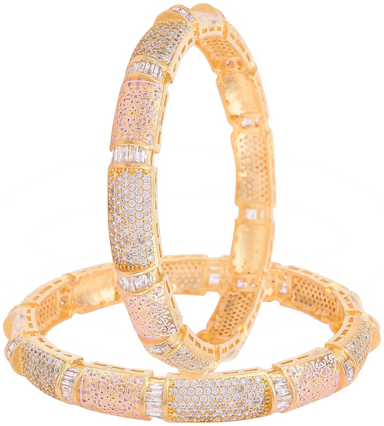 

Ratnavali Jewels Gold Plated Pink White American Diamond Baguette Stone Bangle For Women Girls Party 4014P