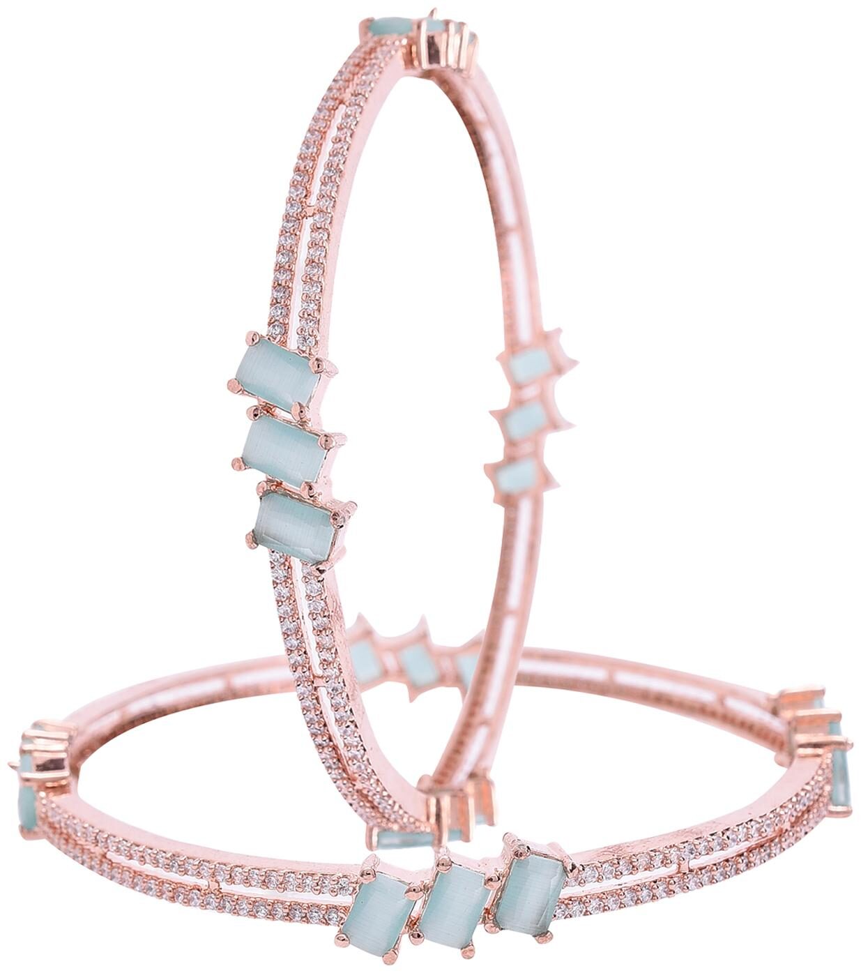 

Ratnavali Jewels Rose Gold Plated Cz White Green American Diamond Stone Bangle For Women Girls Party Rv3395Mg-Rg