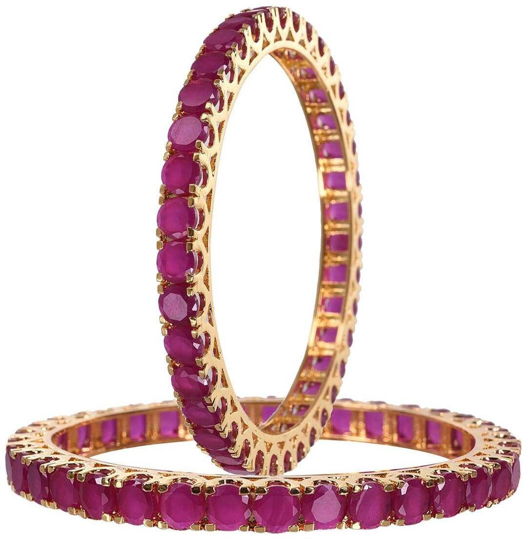 

Ratnavali jewels American Diamond Studded Gold Plated Traditional Red Ruby 6mm CZ Diamond Bangles for Women Girls RV1943