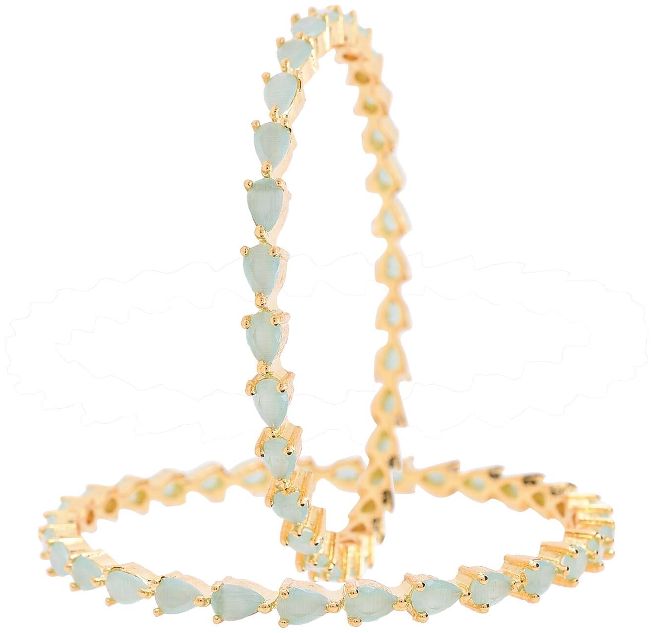 

Ratnavali Jewels American Diamond Studded Gold Plated Traditional Green Pear Shape Party Bangles For Women Girls Rv2648Mg-Gp