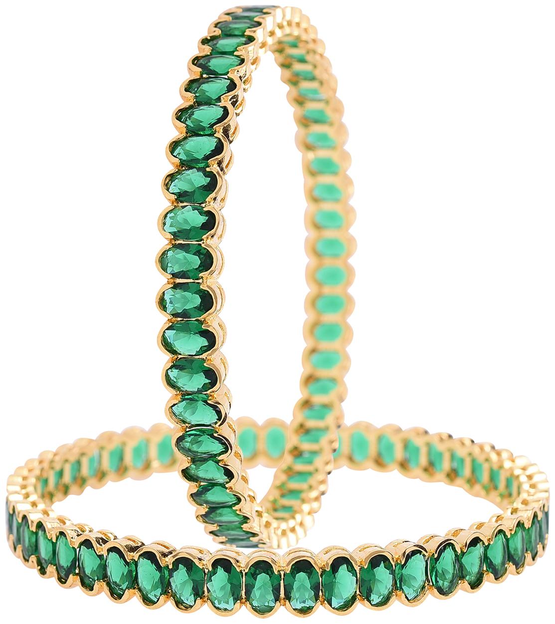 

Ratnavali Jewels Gold Plated Cz American Diamond Green Bangle For Women Girls Office Party Rv4008G