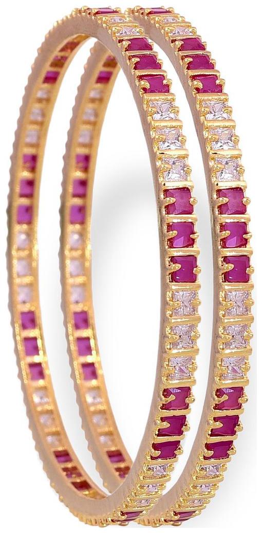 

Ratnavali jewels Beautiful CZ Studded Gold Plated Traditional Red Ruby and White Bangles Set for Women RV791