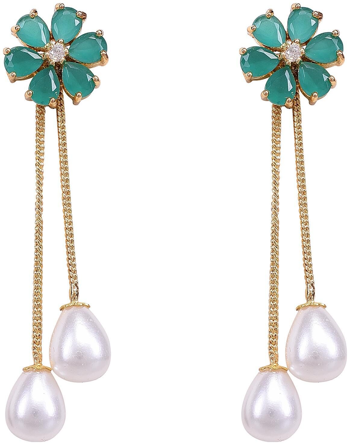 

Ratnavali Jewels Fashion Jewellery Gold Plated Sparkling Green Emerald Pearl Fancy Party Wear Red Dangle Drop Earrings Tops Women Girls RV2966G-6