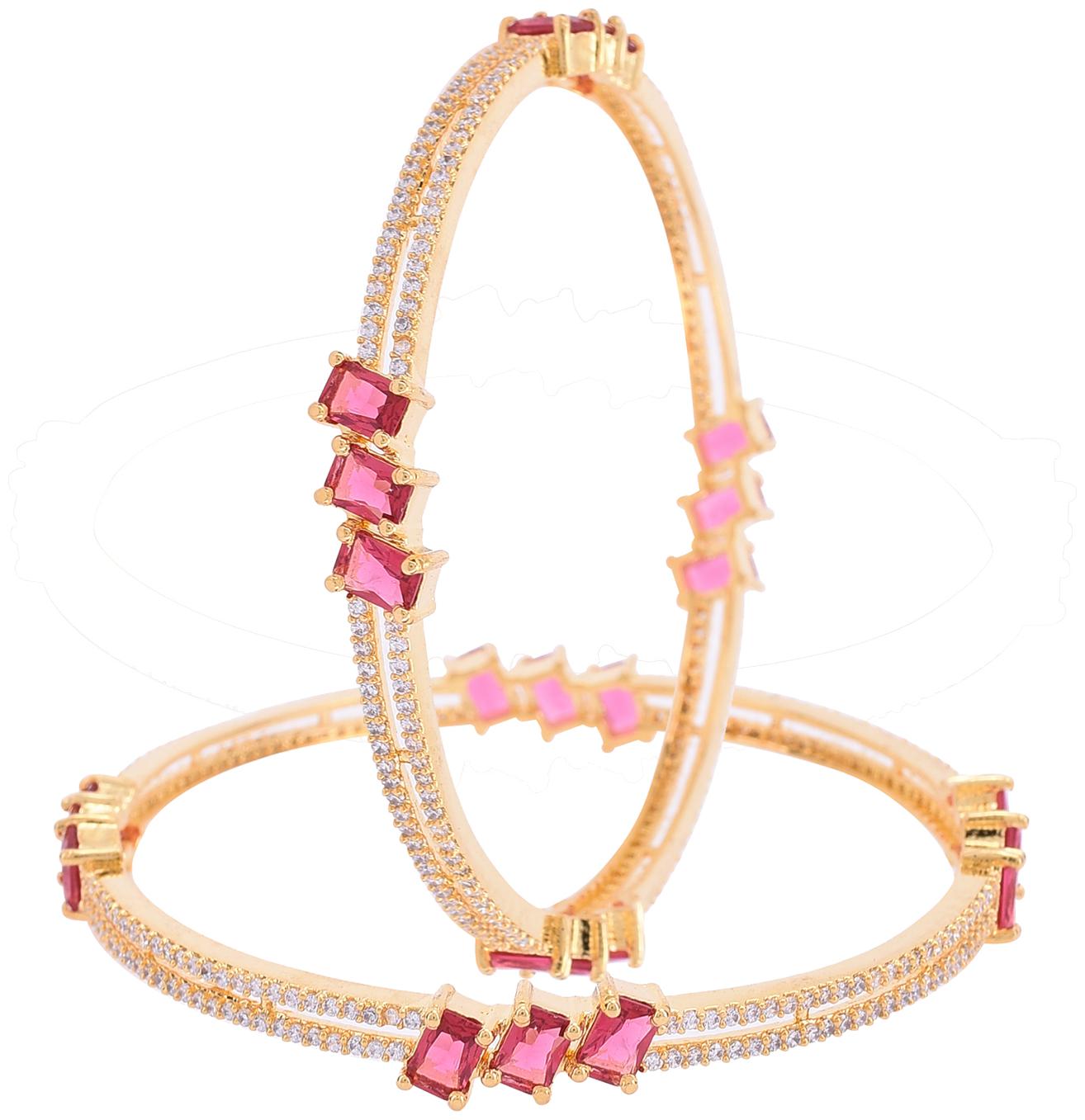 

Ratnavali Jewels Gold Plated Cz White Red Ruby American Diamond Stone Bangle For Women Girls Party Rv3395R-Gp