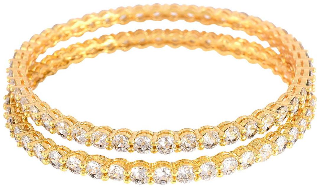 

Ratnavali jewels Beautiful CZ AD Studded Gold Plated Traditional White American Diamond Bangles Set for Women RVA601