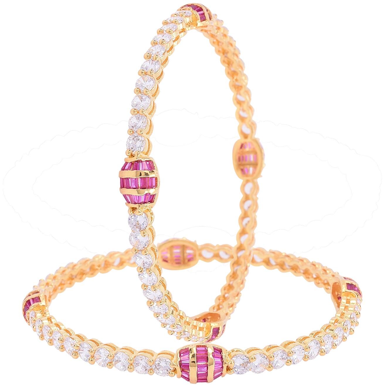 

Ratnavali Jewels Gold Plated Red White American Diamond Baguette Traditional Bangle For Women Girls Party 4022R