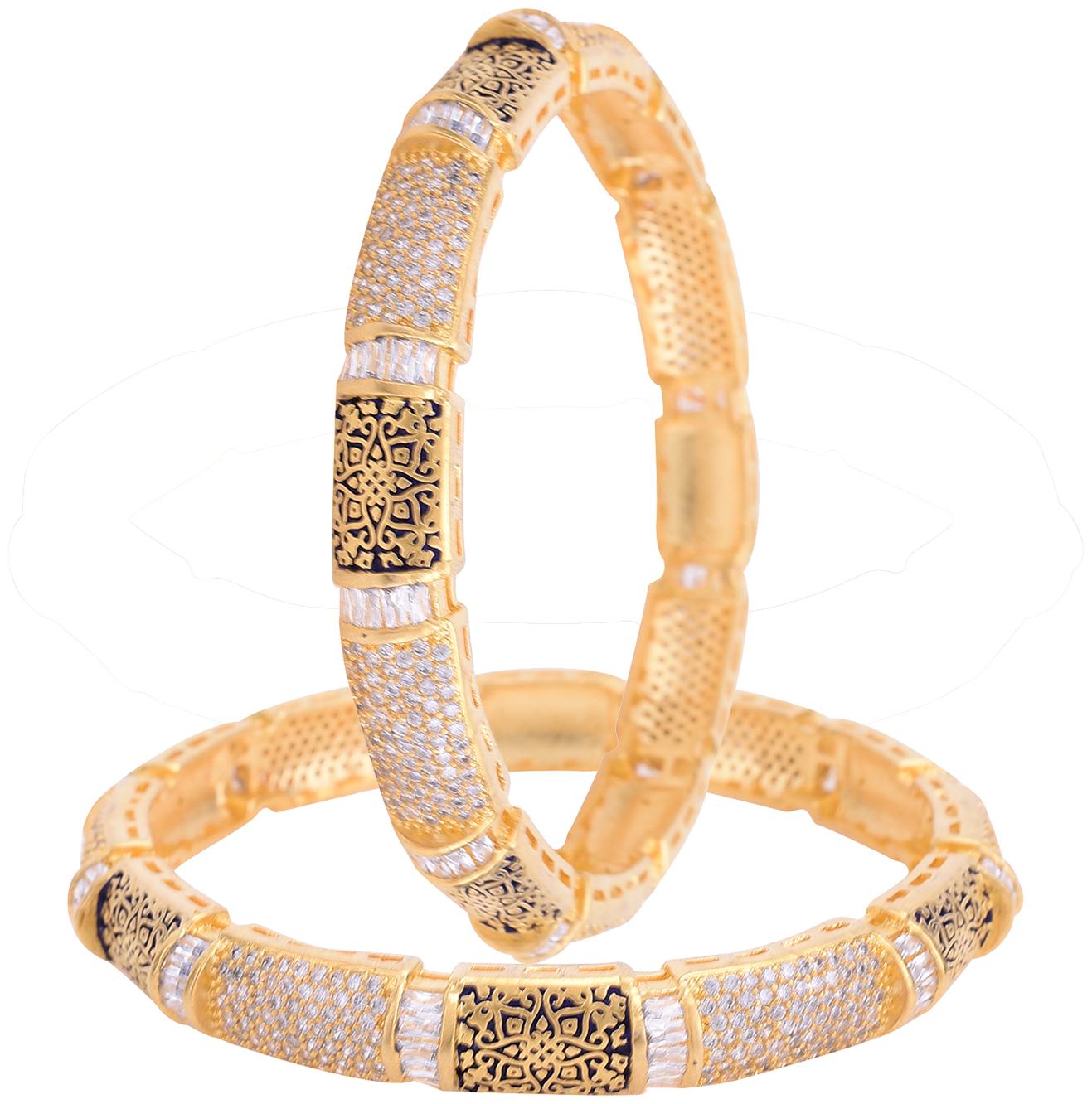 

Ratnavali Jewels Gold Plated Blue White American Diamond Baguette Stone Bangle For Women Girls Party 4014B