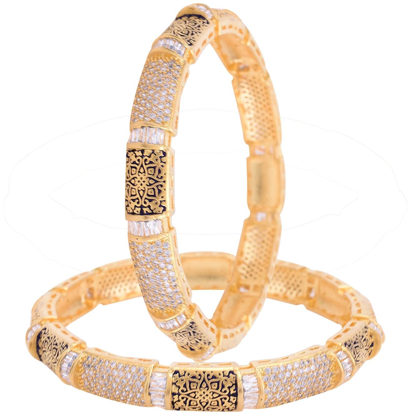 

Ratnavali Jewels Gold Plated Blue White American Diamond Baguette Stone Bangle For Women Girls Party 4014B