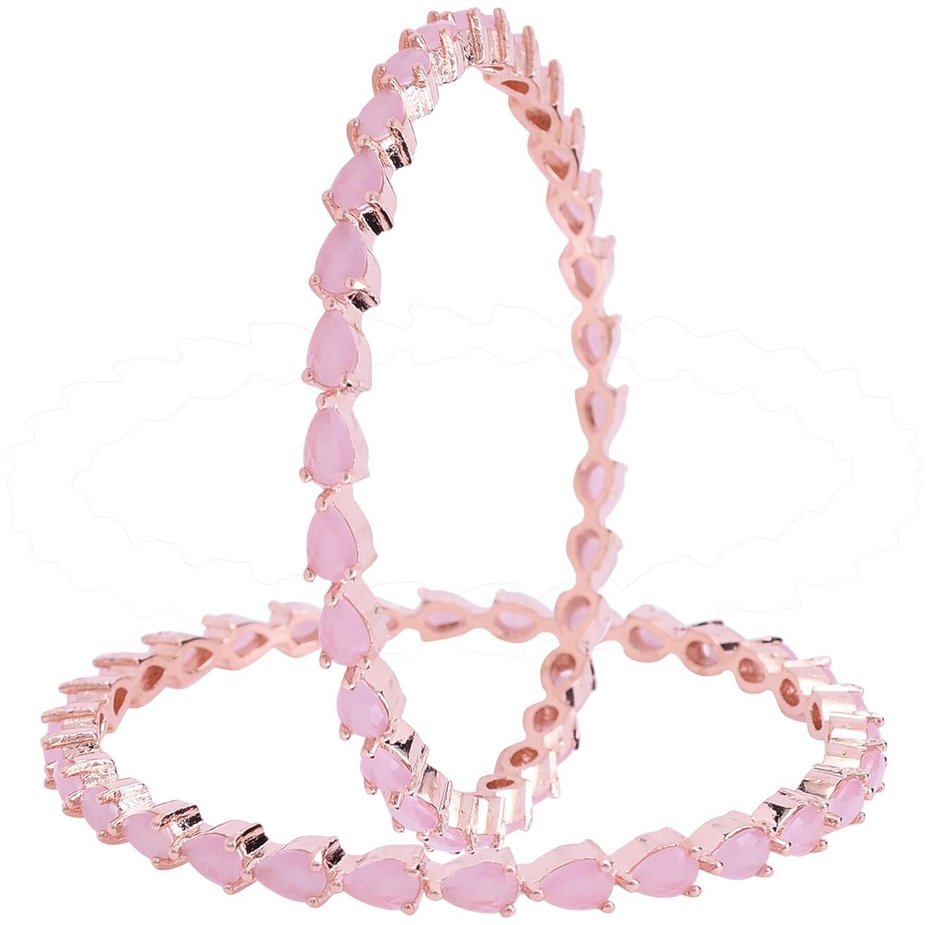 

Ratnavali Jewels American Diamond Studded Traditional Pink Pear Shape Party Bangles For Women Girls Rv2648P-Rg