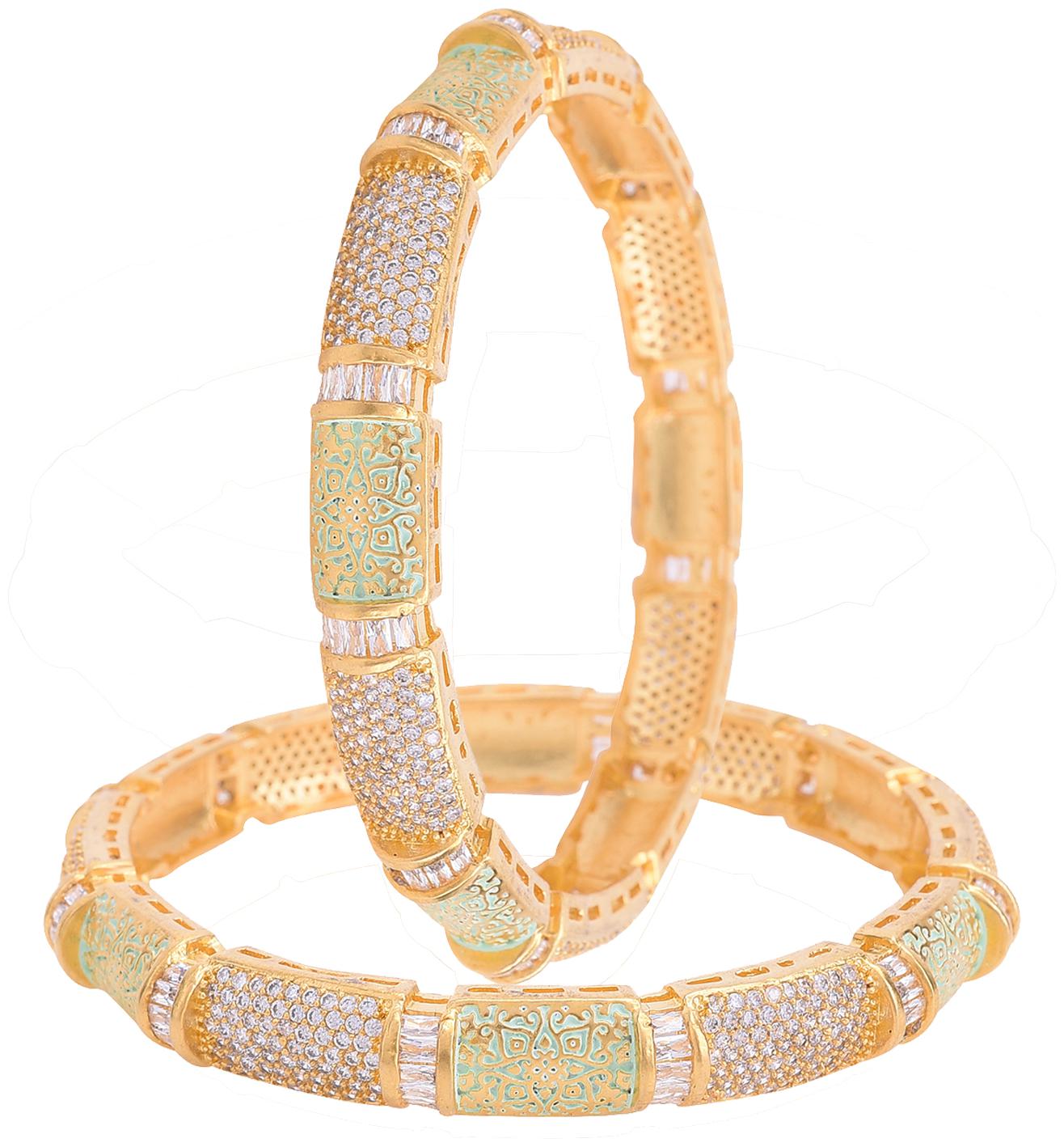 

Ratnavali Jewels Gold Plated Green White American Diamond Baguette Stone Bangle For Women Girls Party 4014G