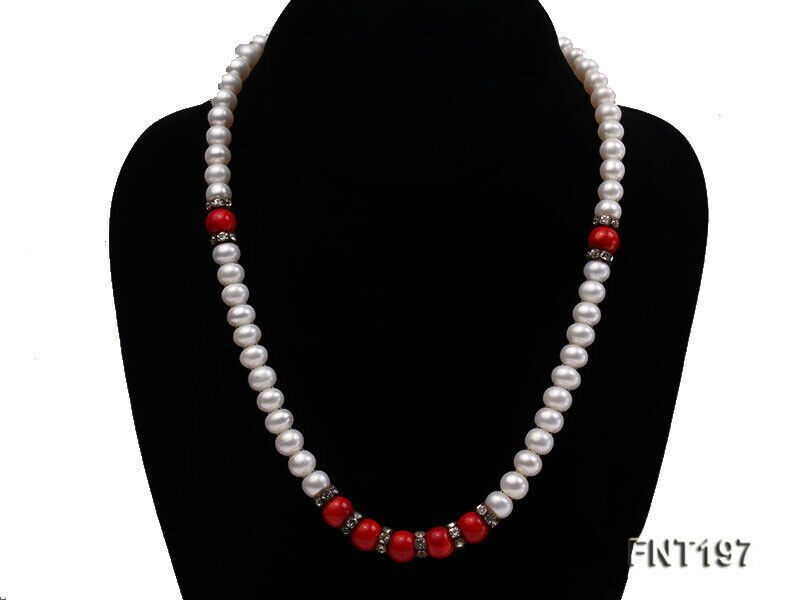 

Real 8mm White Freshwater Pearl Red Coral Beads Necklace Bracelet Jewelry Set