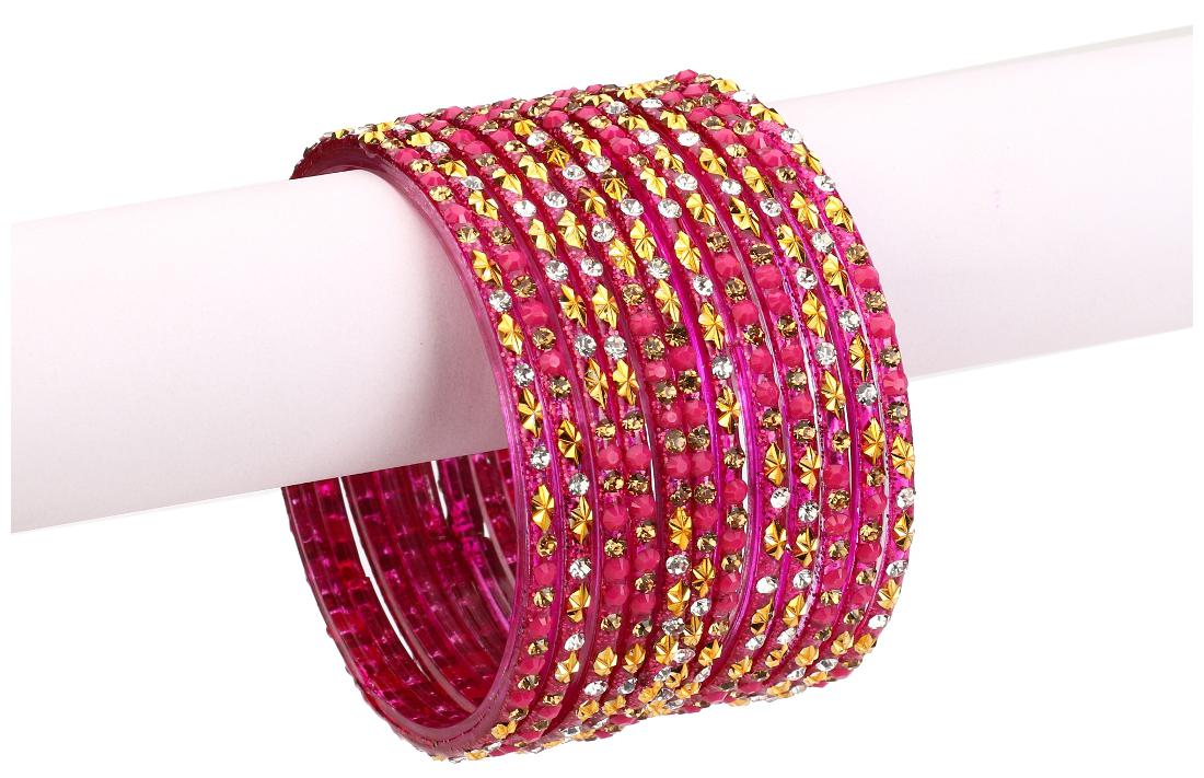 

Red 12 bangle Set Decorative With Colorful Stone Beads With Safety Box-DX 2 4