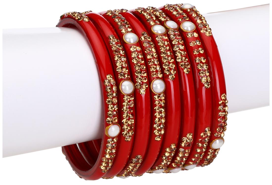 

Red Glass Bangle Cum Kada Party Set Decorative With Colorful Beads And Stone (with Safety Cum Gift Box)