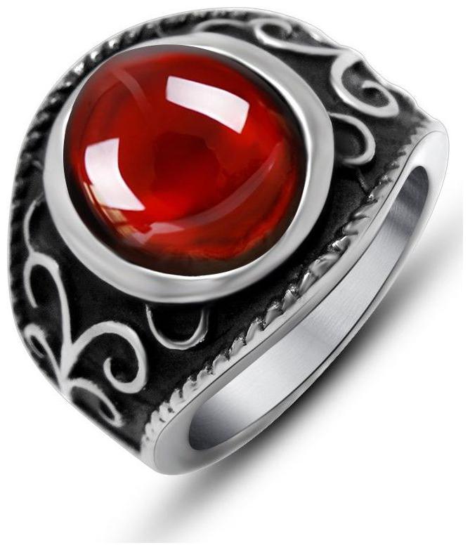

Red Stone Oval Silver Ring