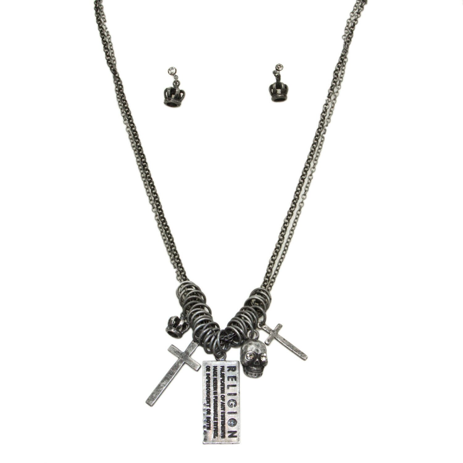 

RELIGION Women s Gunmetal Crown Necklace and Earring Gift Set RX1001 116 NWT