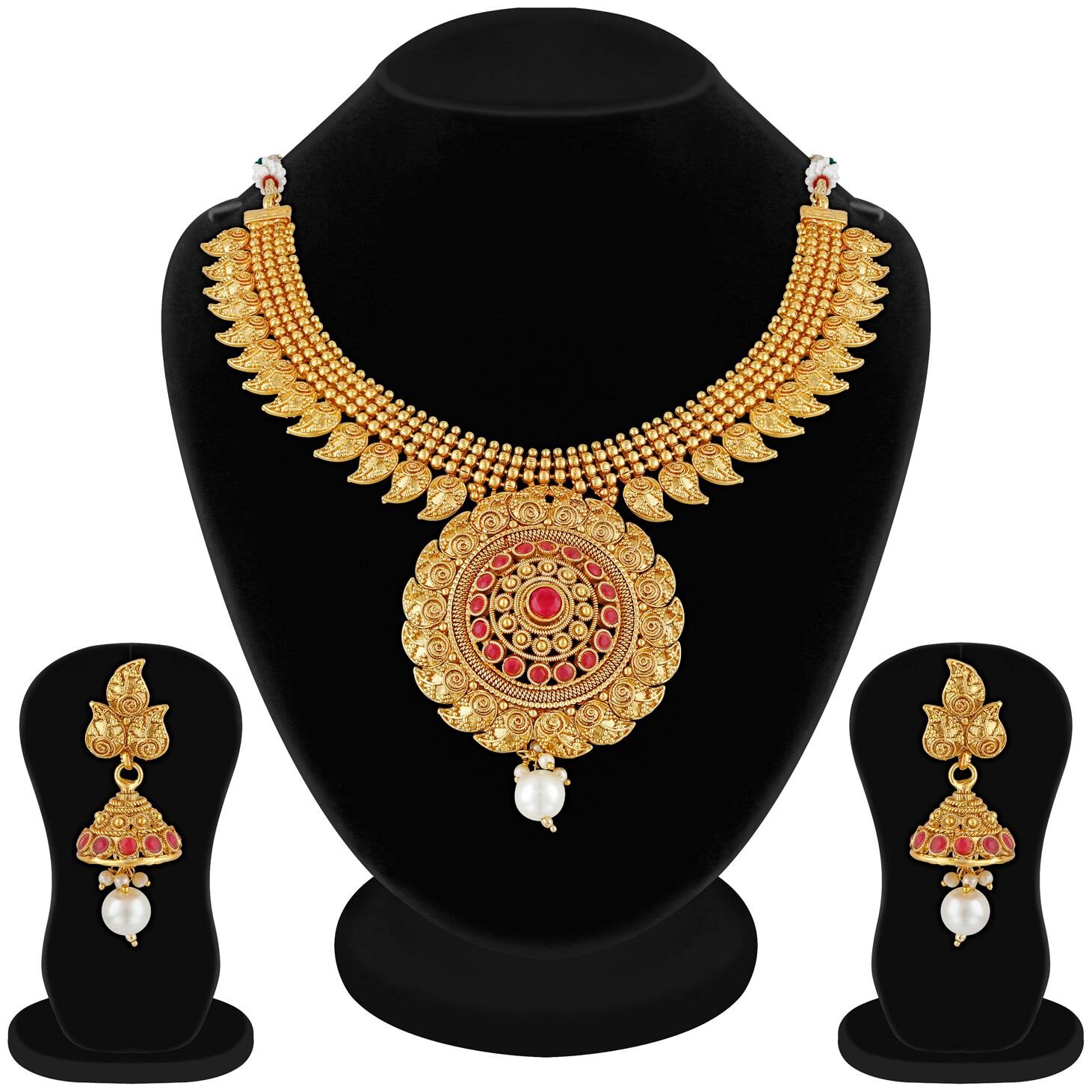 

RG Copper And Brass Ball Chain Mango Design Traditional Necklace Jewellery Set for Women
