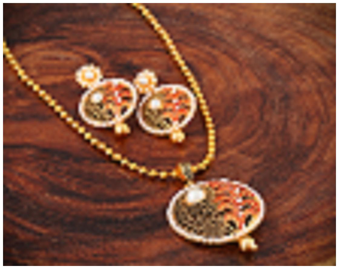 

RG FASHIONS Floral Gold Plated Earring And Pearl Pendant Chain Necklace Jewellery Set For Women