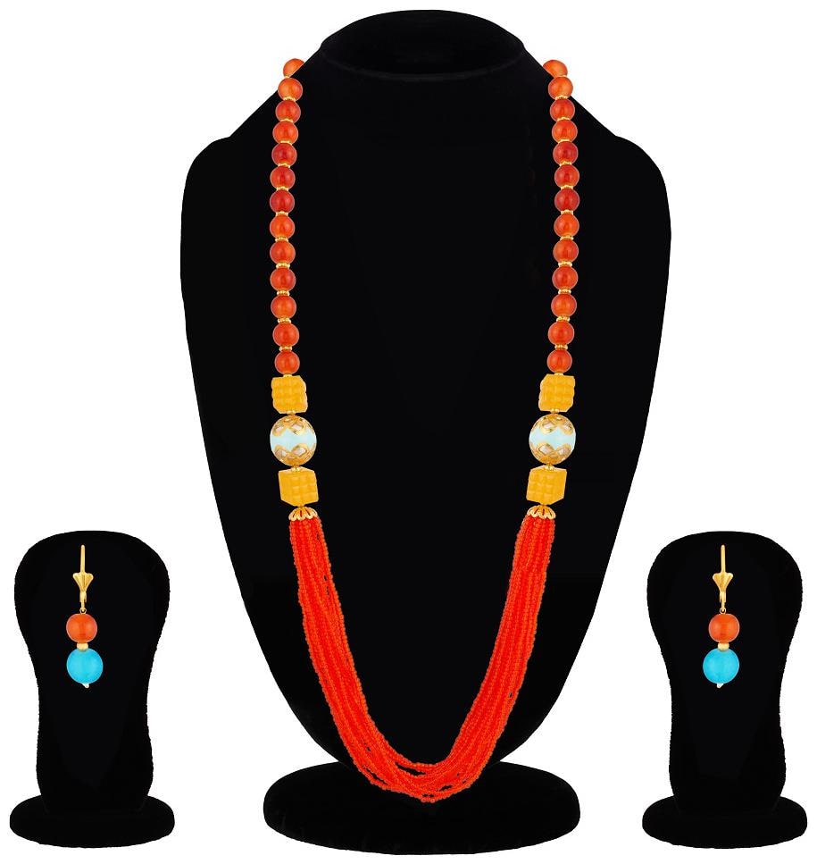 

RG FASHIONS Bead Orange Casual Mala Necklace Set Jewellery For Girls Women