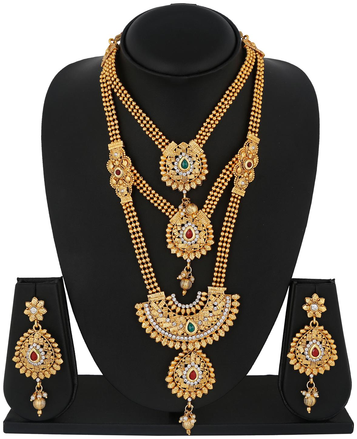 

RG FASHIONS Gold Plated Ethnic Ball Chain One Gram Long Haram Necklace Jewellery Set For Women Girls