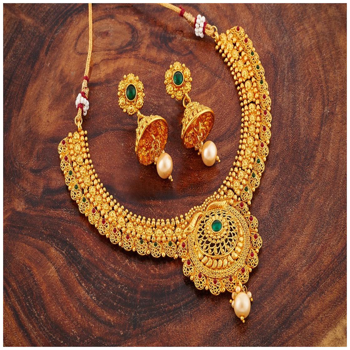 

RG FASHIONS Gold Plated Copper Traditional Mango Design Necklace Set For Women