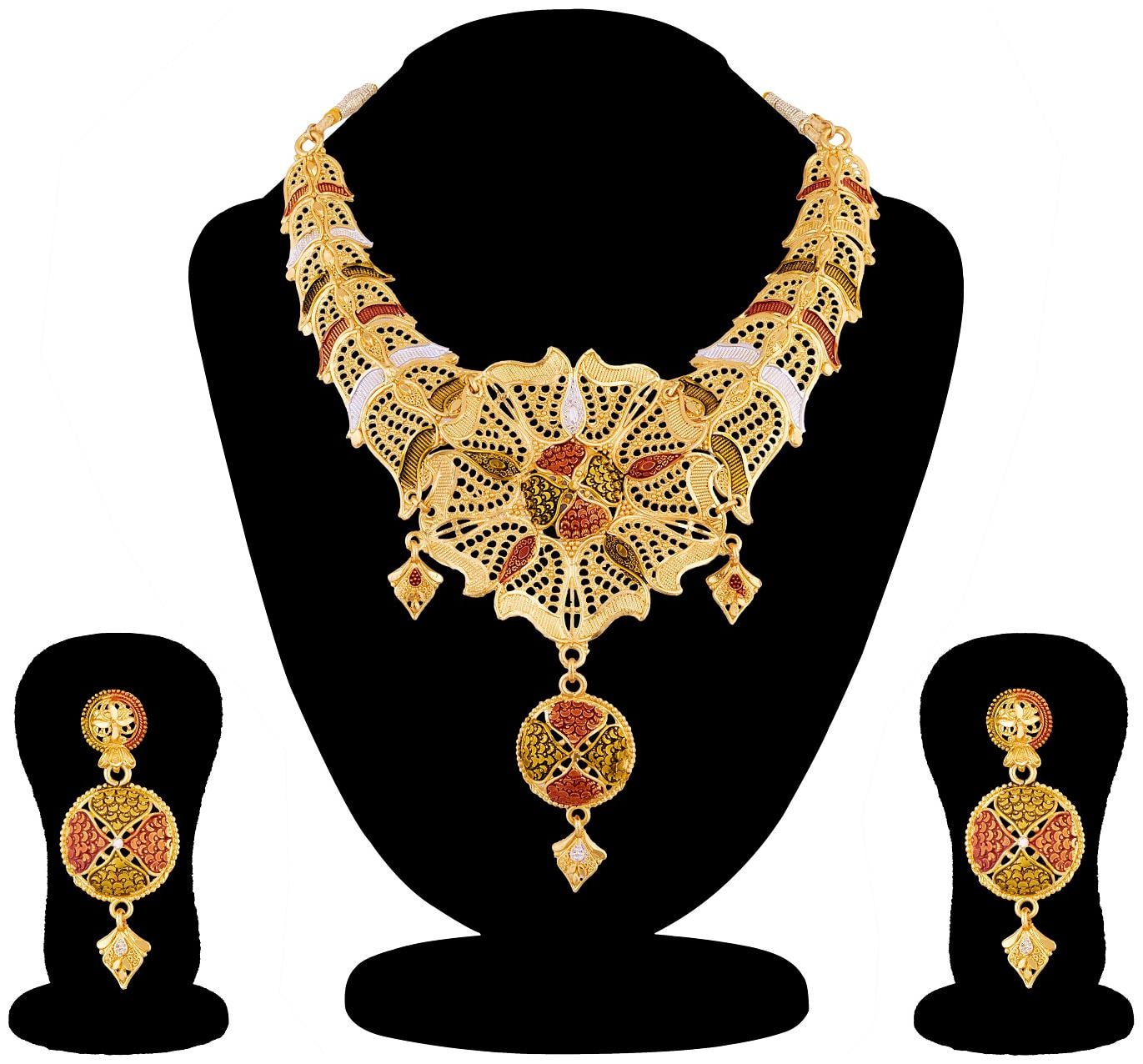 

RG FASHIONS Meenakari One Gram Gold Plated Necklace Earring Jewellery Set For Women