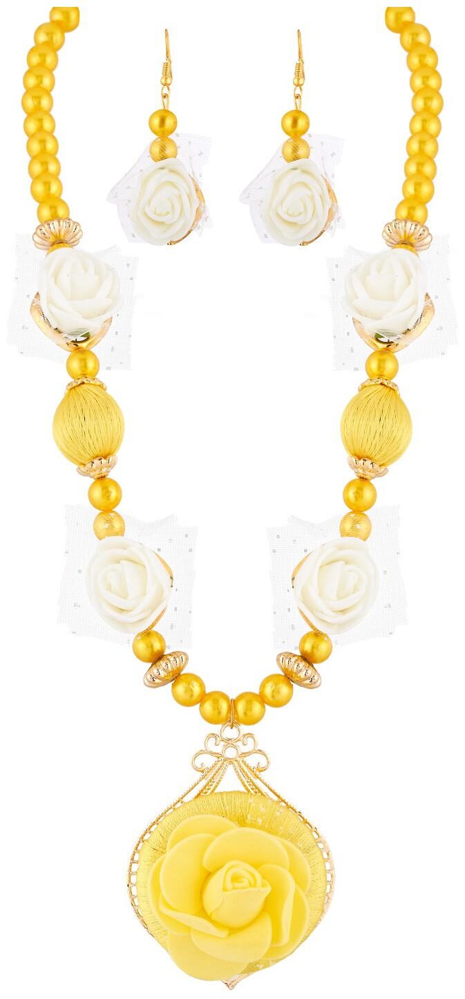 

RG FASHIONS Yellow White Rose Pendant Earing Jewellery For Girls