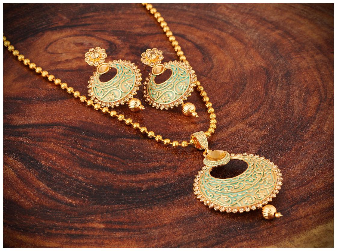 

RG FASHIONS Gold Plated Chandbali Pendant And Earring LCT Menakari Necklace Set For Women Girls