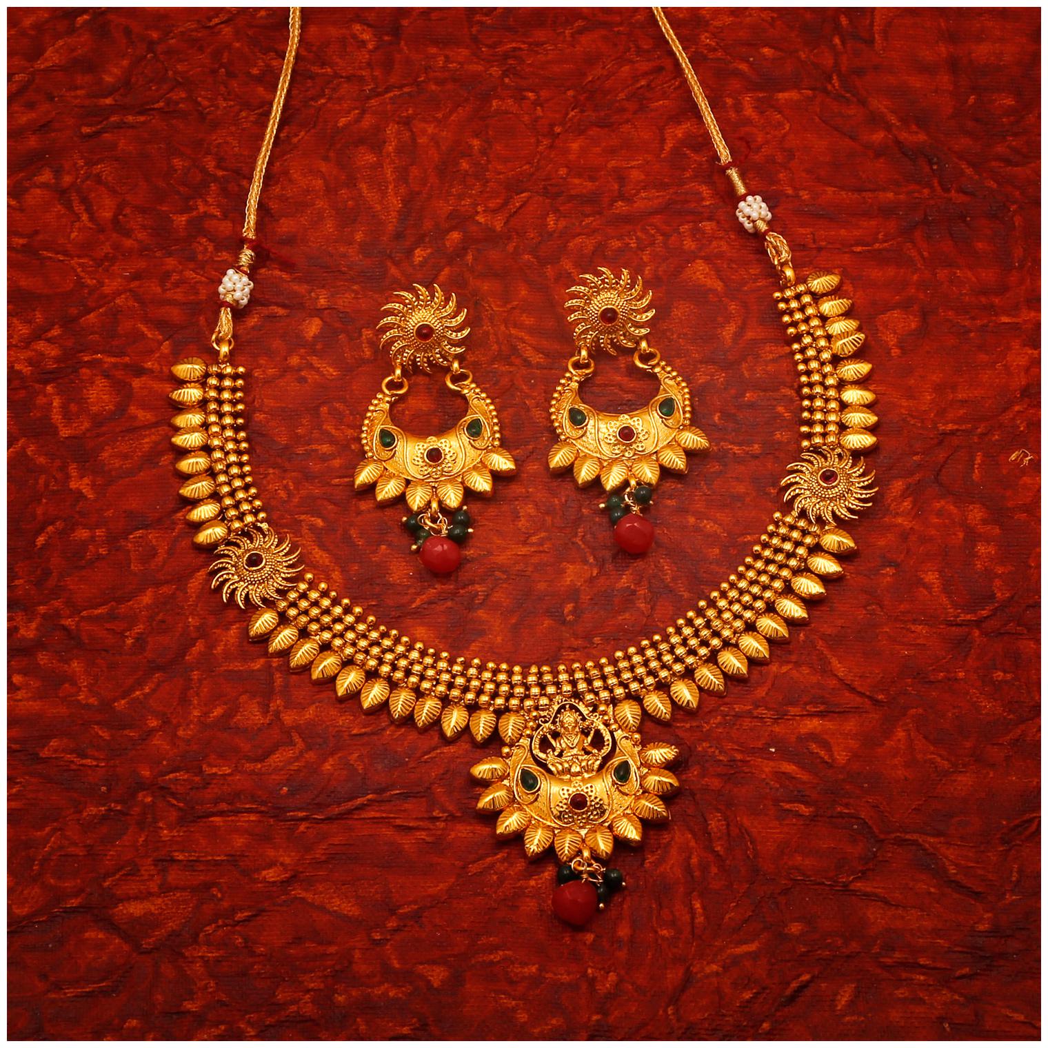 

RG FASHIONS Gold Plated Ball Chain Copper South Indian Traditional Jewellery Earrings Stylish Necklace Set For Women