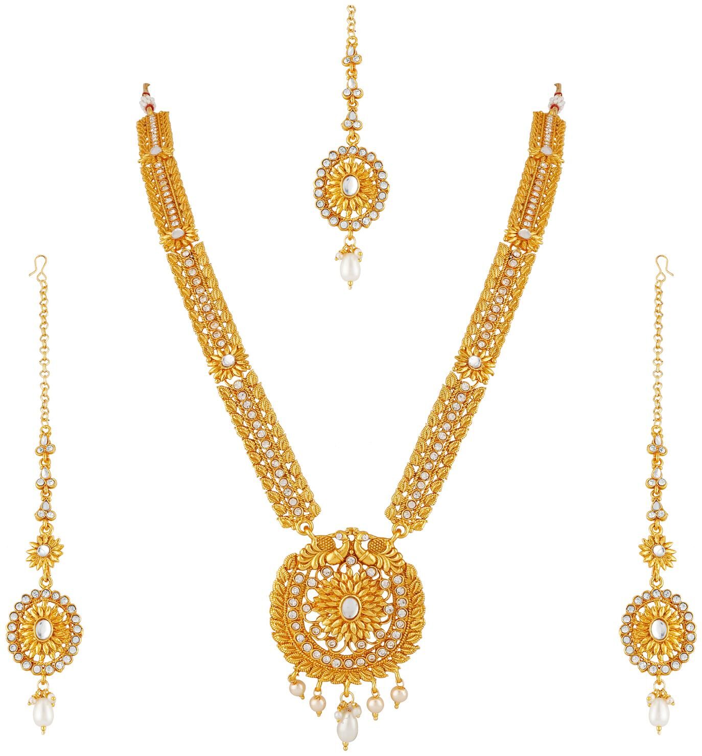 

RG FASHIONS South Indian Traditional Long Haram With Pearl Drop Necklace Set For Women