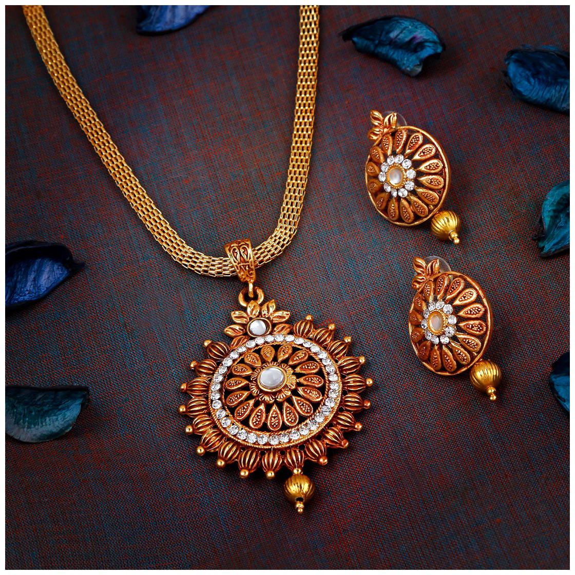 

RG FASHIONS Meenakari Pendant Chain Earring Pearl Necklace Set For Girls Women
