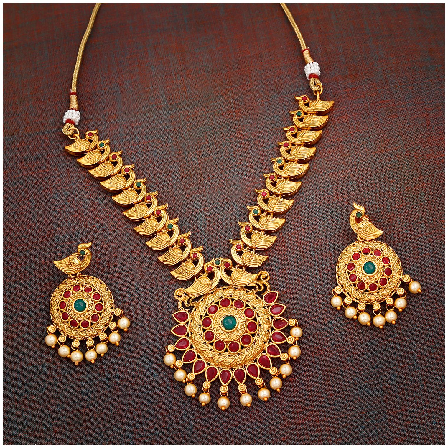

RG FASHIONS Short Traditional Gold Plated MultiColour Necklace Set For Women