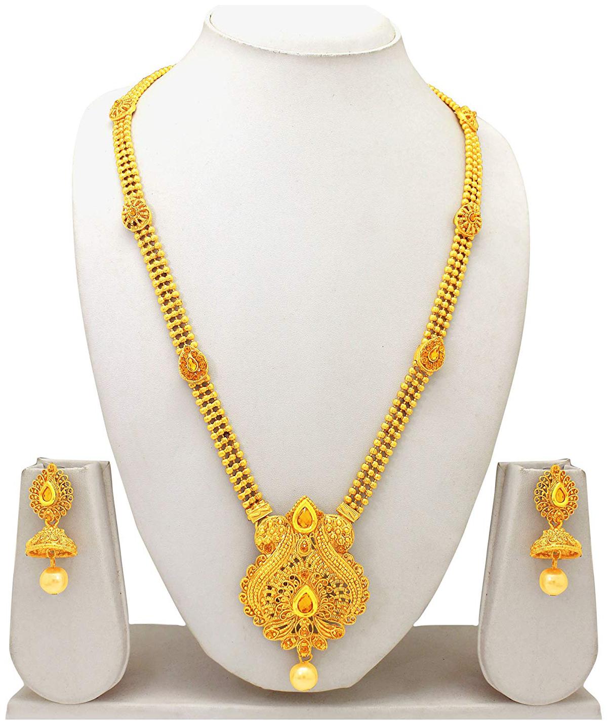 

RG FASHIONS Gold Plated 3 Line Ball Chain Pendant Jeweelry Earring Necklace Set For Women