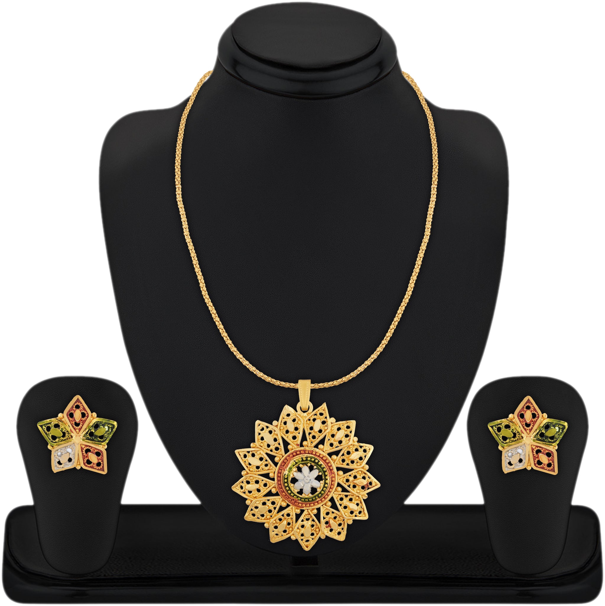 

RG FASHIONS Fancy Mint Meena One Gram Jewellery Pendant Chain Earring set for Women Girls