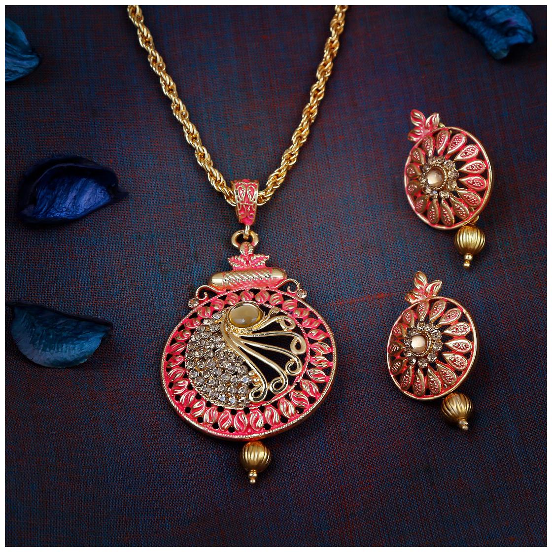 

RG FASHIONS Meenakari Pendant Chain Earring Necklace Set For Women