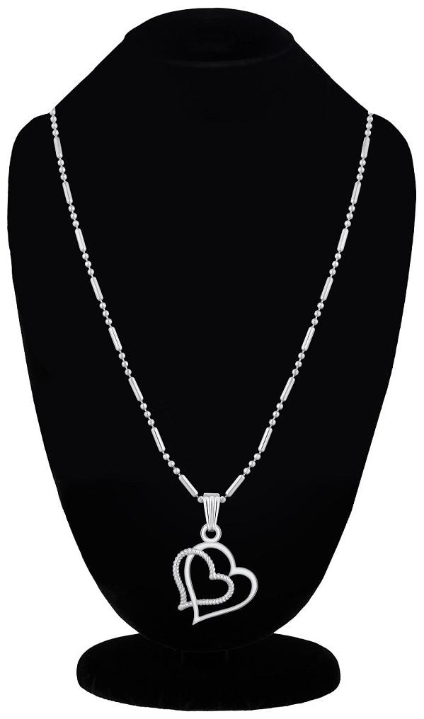 

RG FASHIONS Silver Plated Double Heart Love Valentine Pendant Chain Jewellery For Girls