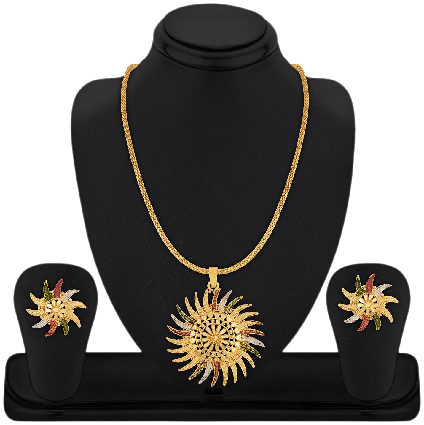

RG FASHIONS Mint Meena One Gram Jewellery Gold Plated Pendant Chain Earring Stylish set for Girls Women