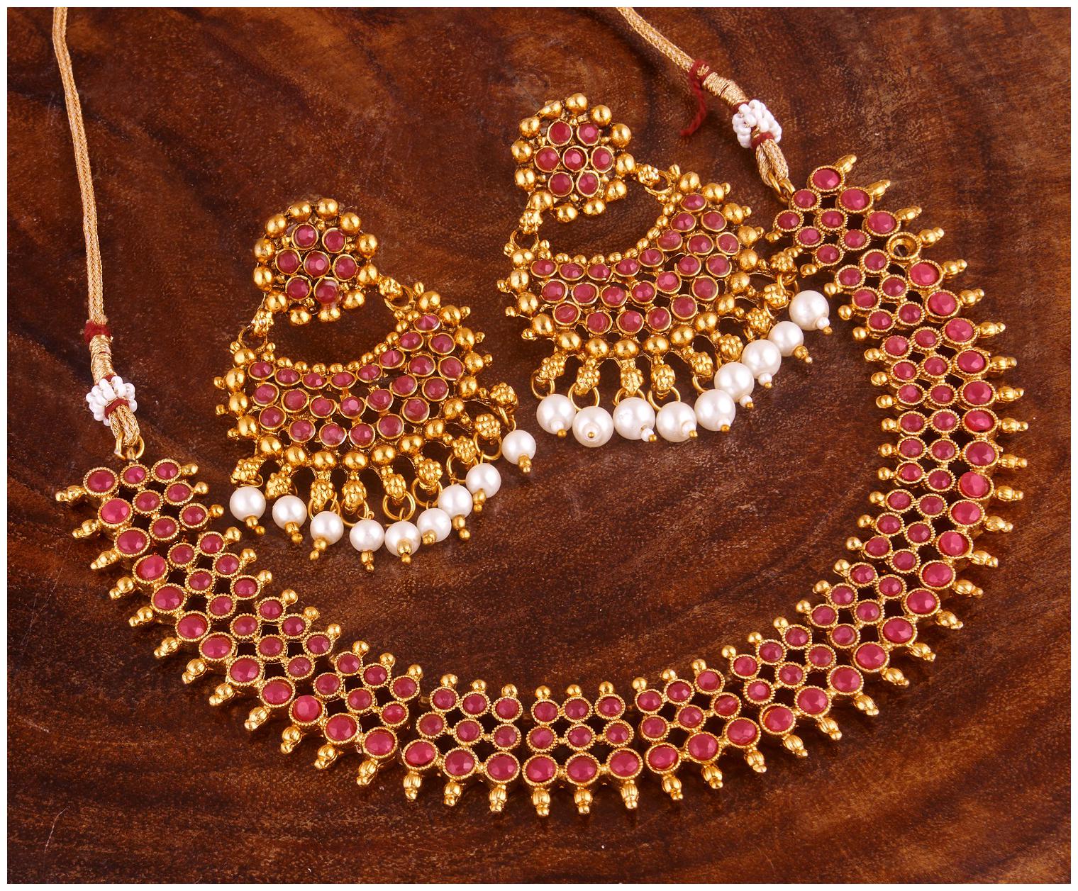 

RG FASHIONS Ruby Traditional Hasli Choker Stylish Necklace Gold Plated Jewellery Set For Women