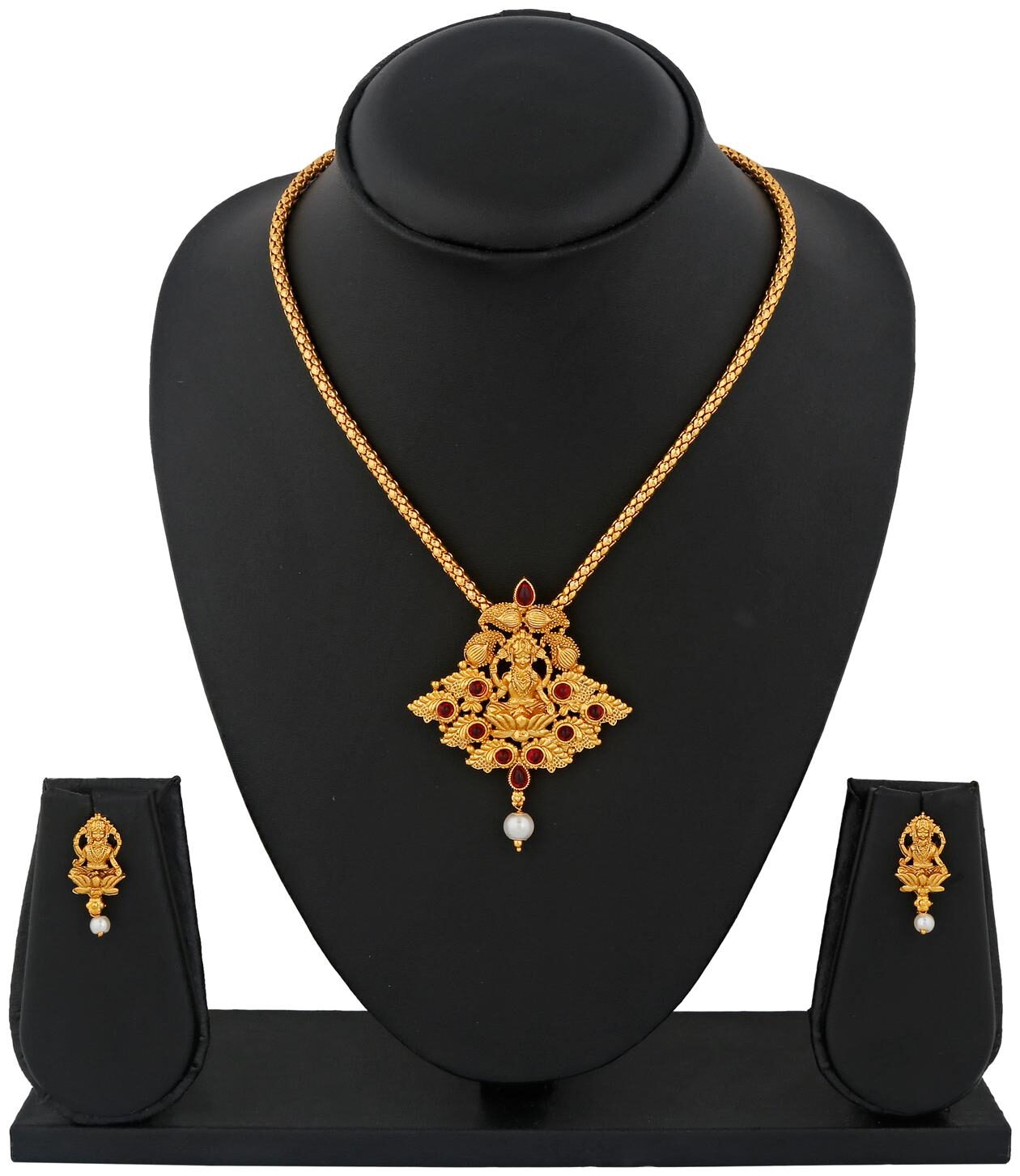 

RG Gold Plated Goddess Laxmi Pendant Chain Earings Set for Girls Women