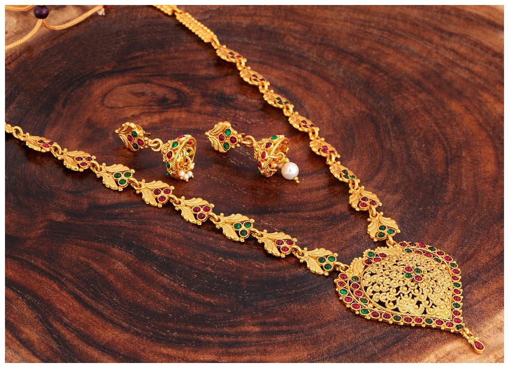 

RG Multicolour Copper Traditional South Indian Jewellery Heart Necklace Set for Women
