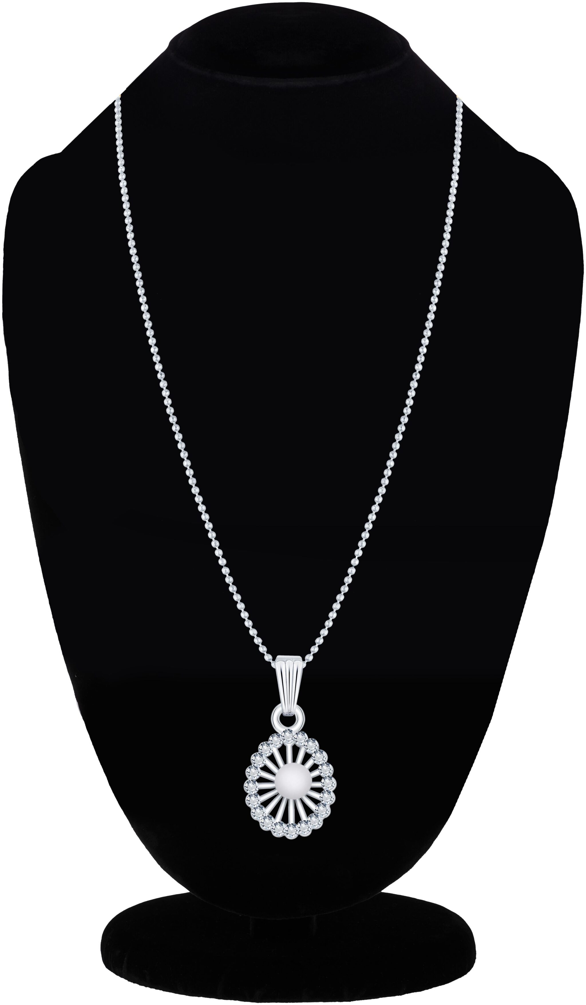 

RG Valentine Silver Plated Pearl Diamond Pendant Necklace Ball Chain Jewellery for Girls Women
