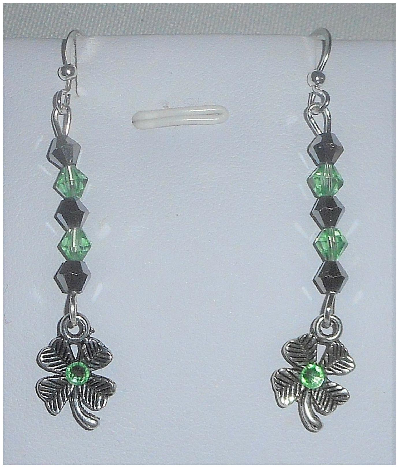 

Rhinestone 4 Leaf Clover Shamrock Crystals French Wire Dangle Earrings