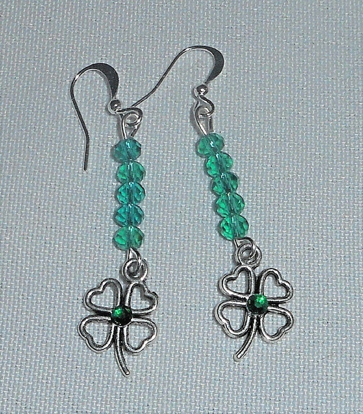

Rhinestone Hearts 4 Leaf Clover Shamrock Crystals French Wire Dangle Earrings