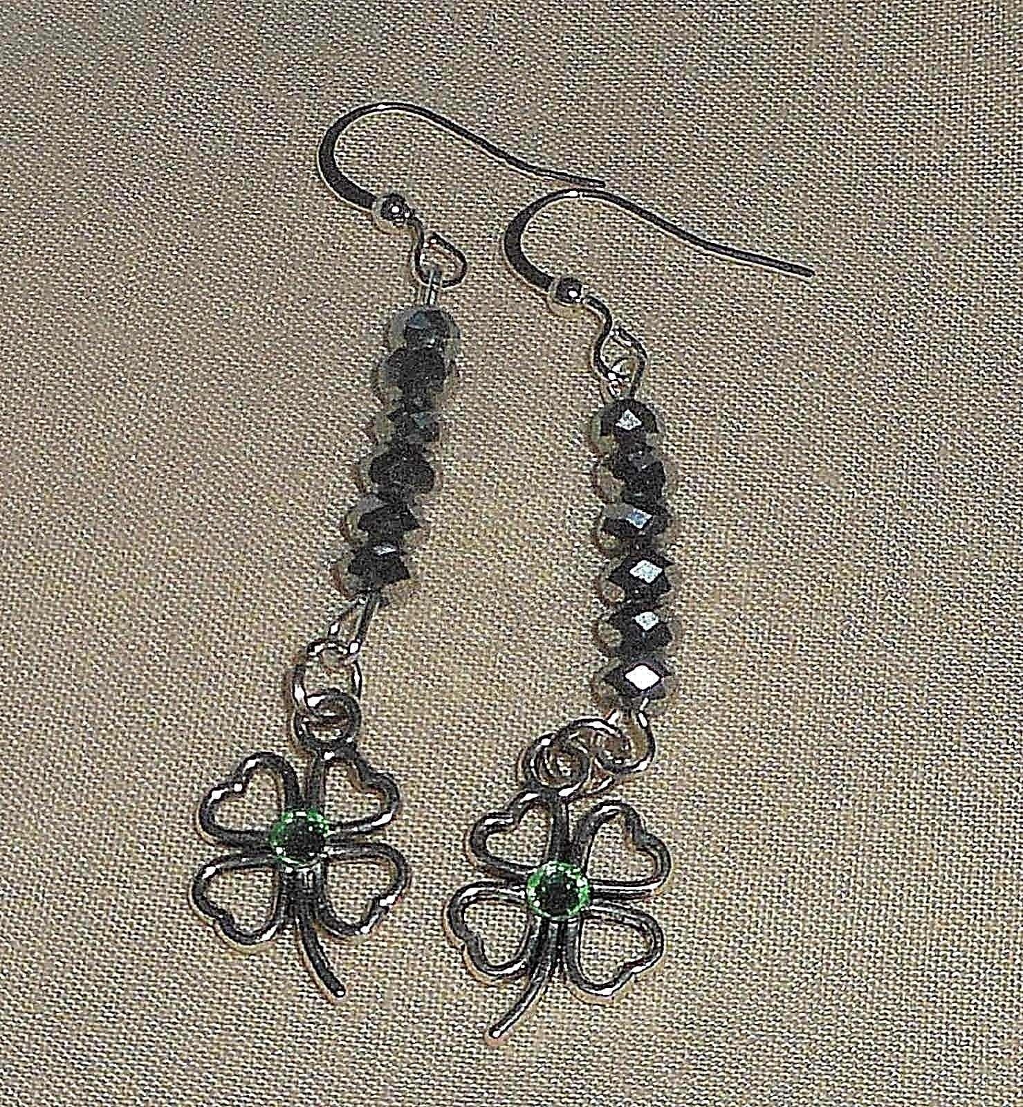 

Rhinestone Hearts 4 Leaf Clover Shamrock Crystals French Wire Dangle Earrings