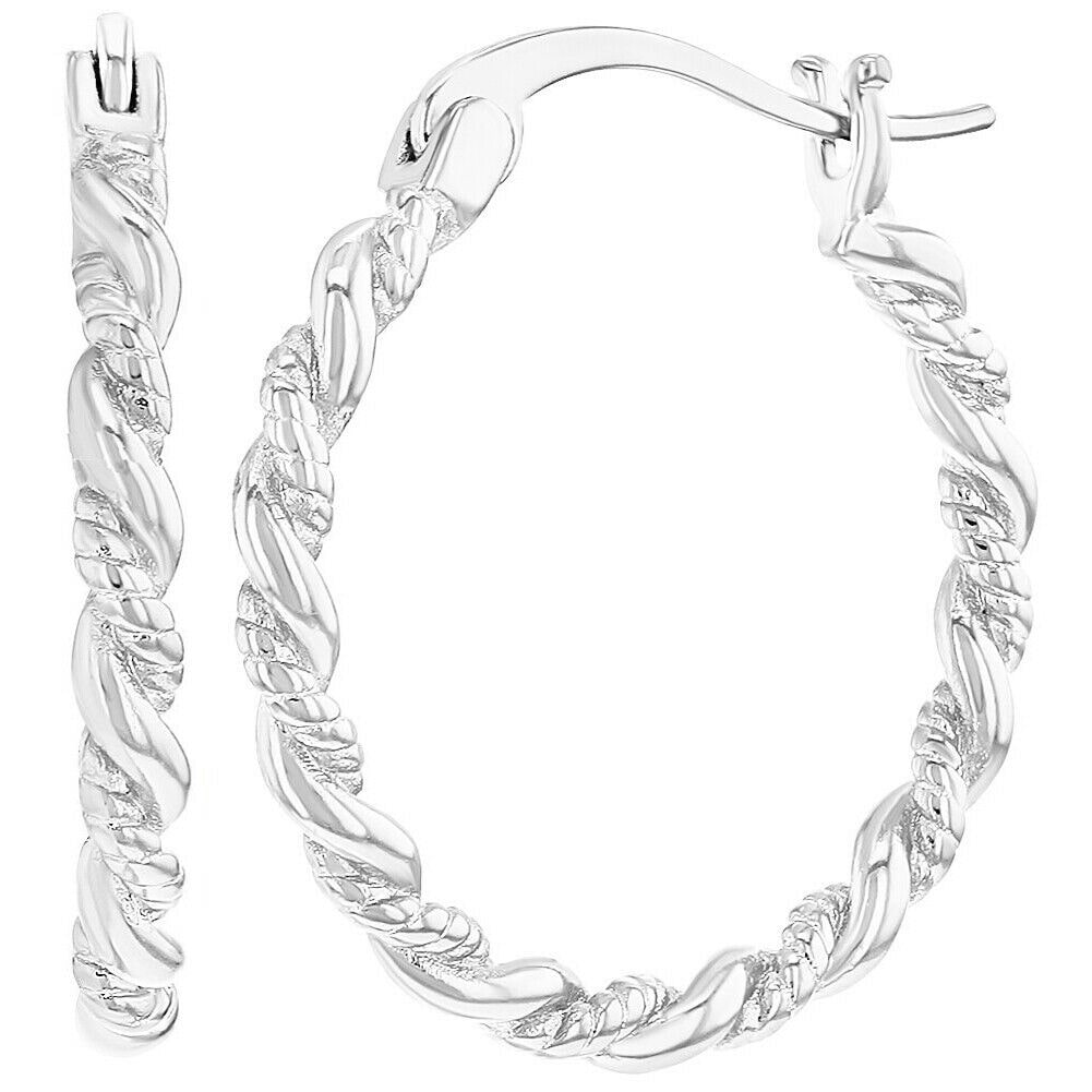 

Rhodium Plated Thin Twisted Hoop Teens Women Earrings 20mm