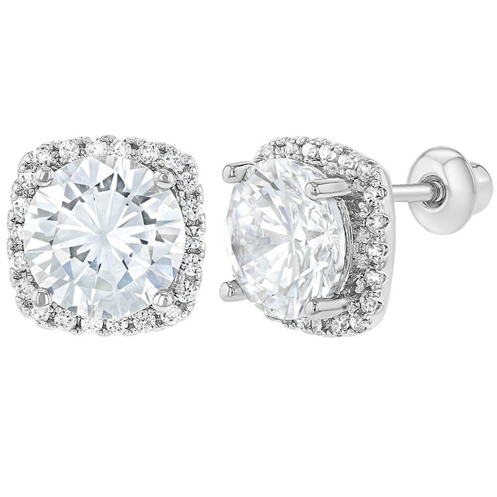 

Rhodium Plated Crystal Clear CZ Evening Elegant Screw Back Women s Earrings