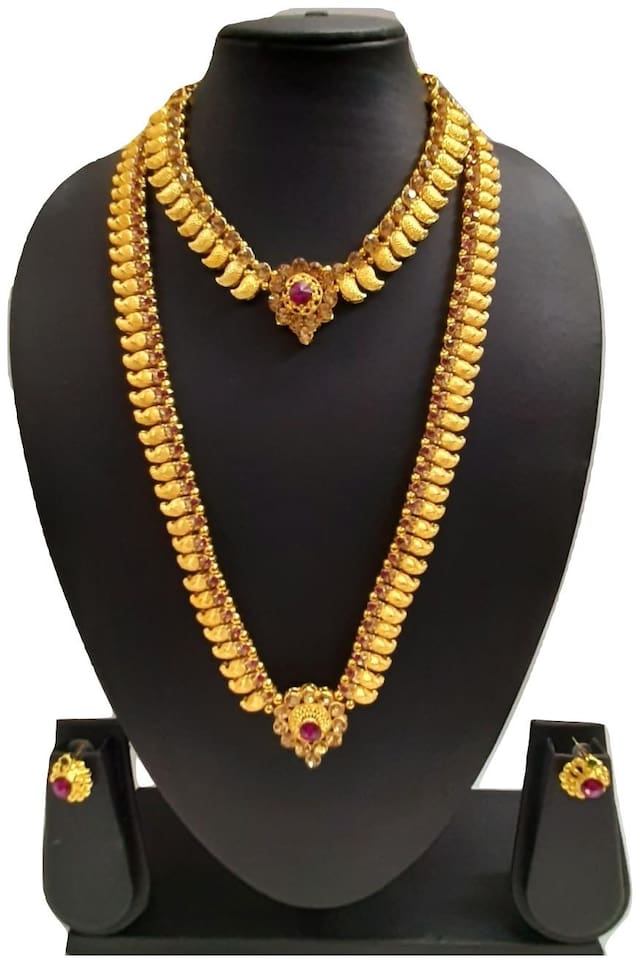Rich Creation Golden Maharani Combo Set Necklace Set For Womens And Girls (Rc-Nk 014)