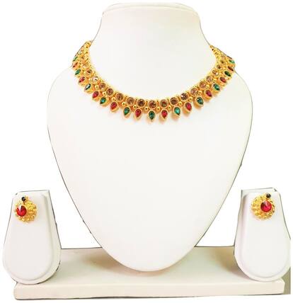 Rich Creation Gold Plated Necklace With Earrings For Women (Rc-Nk 099)