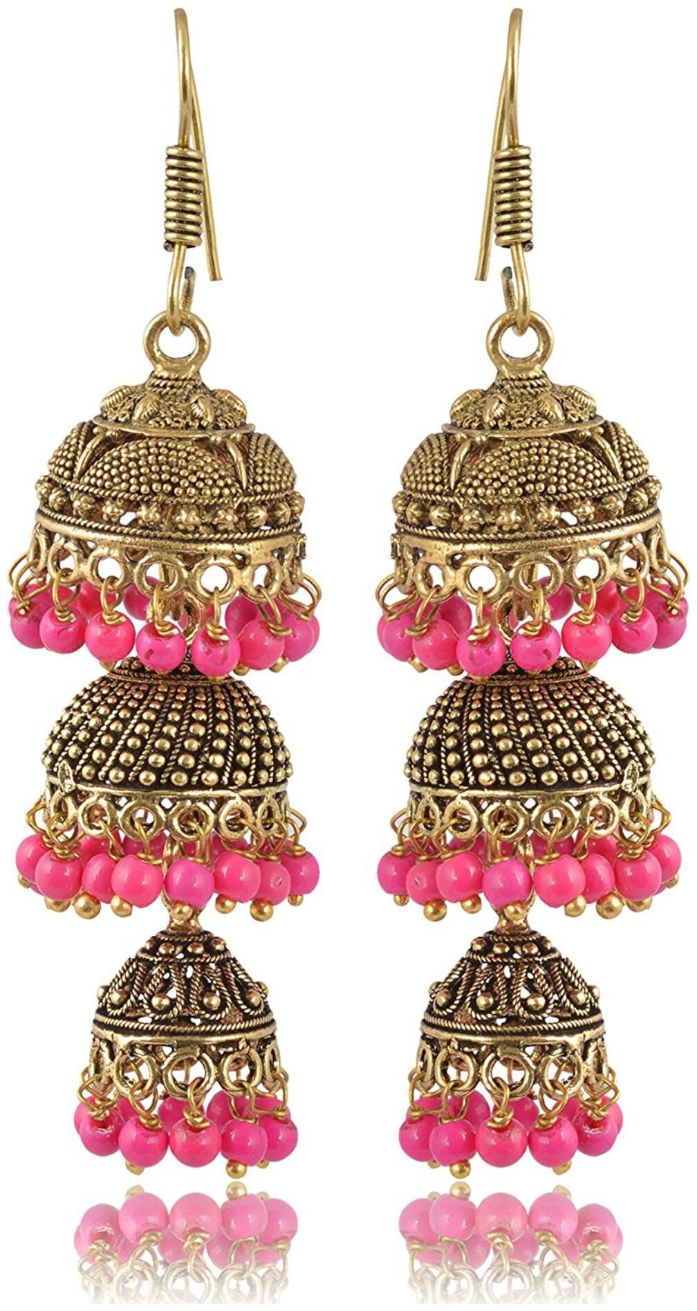 

Roma Brothers Gold and Pink Oxidized Jhumki Earrings for Women (E209)
