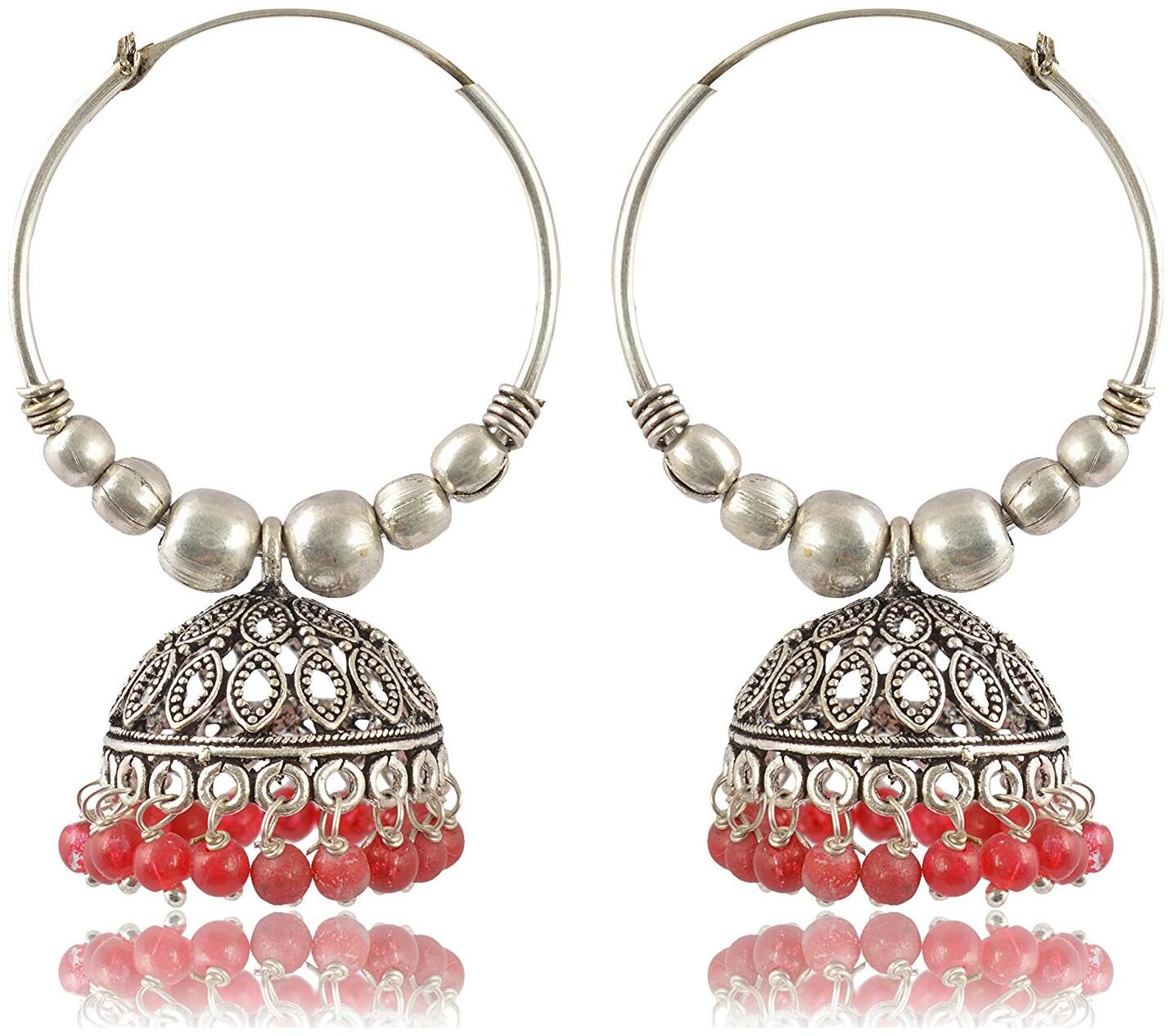 

Roma Brothers Silver and Pink Oxidized Jhumki Earrings for Women